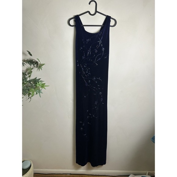 Ronni Nicole Dresses & Skirts - NWT Ronni Nicole Vtg Beaded Velvet Navy Blue‎ Maxi Dress Sz 12